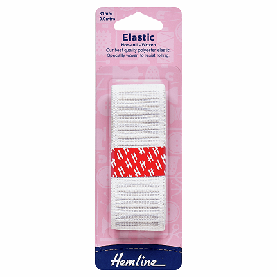 H630.31 Woven Non-Roll Elastic: 0.9m x 31mm: White..